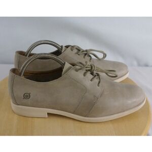 Born Leather Oxford Shoes Taupe Grey Lace Up Flats F16522 Womens 8M